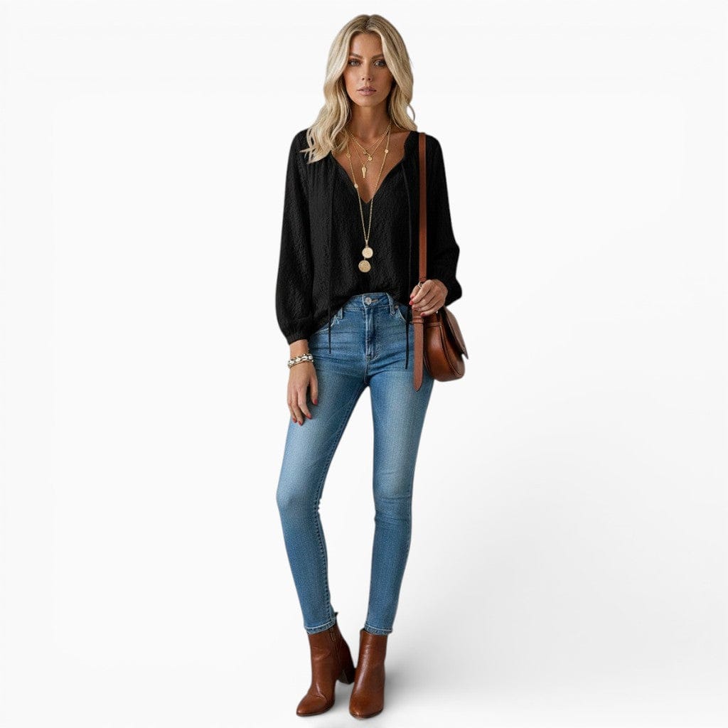 Hemsbury Blouses Black / S LARA V-Neck Lace Top