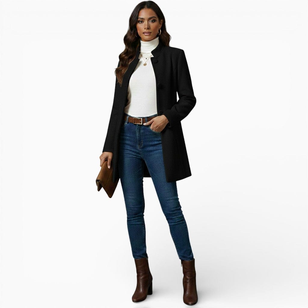 Hemsbury Coats Black / XS VANESSA Stand Collar Long Coat