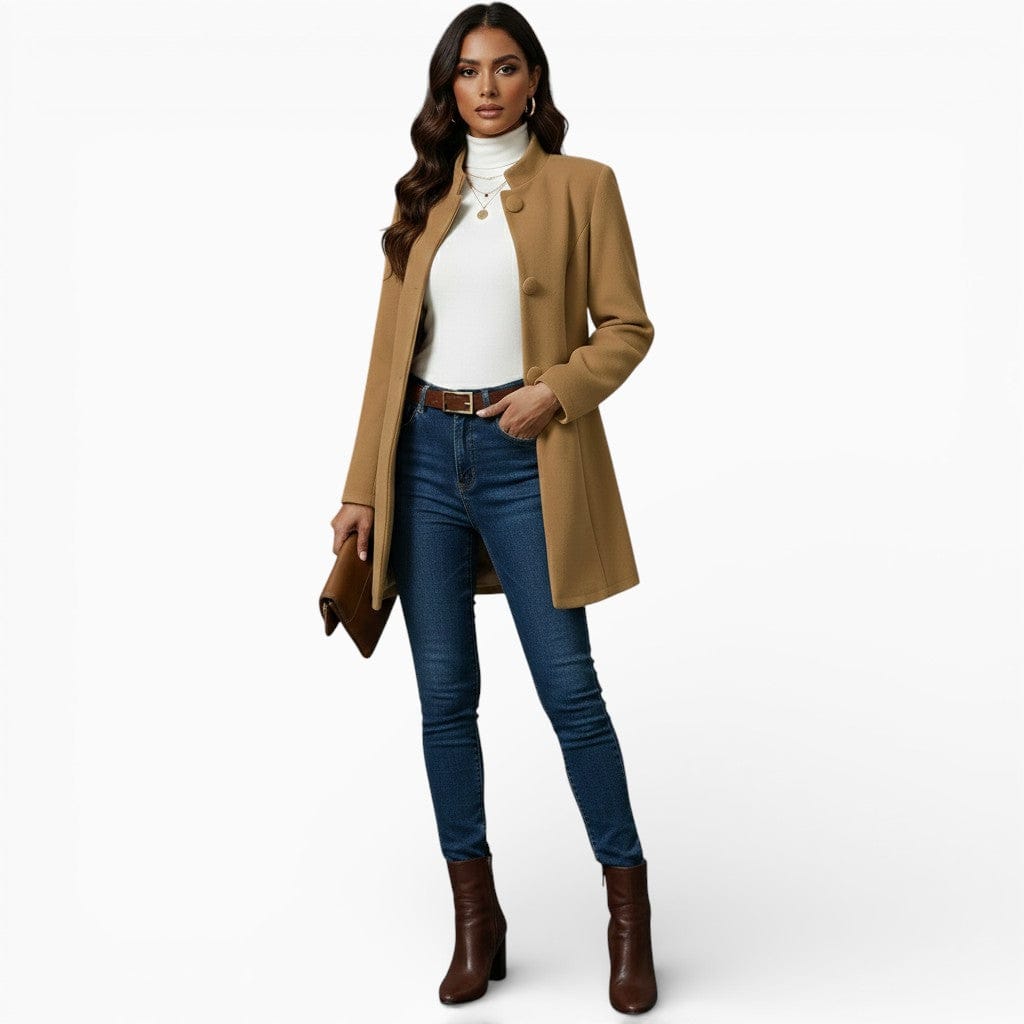 Hemsbury Coats Camel / XS VANESSA Stand Collar Long Coat