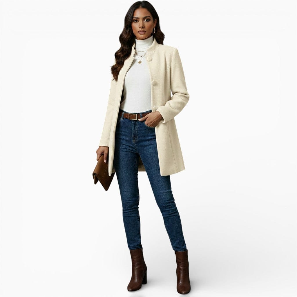 Hemsbury Coats Cream / XS VANESSA Stand Collar Long Coat