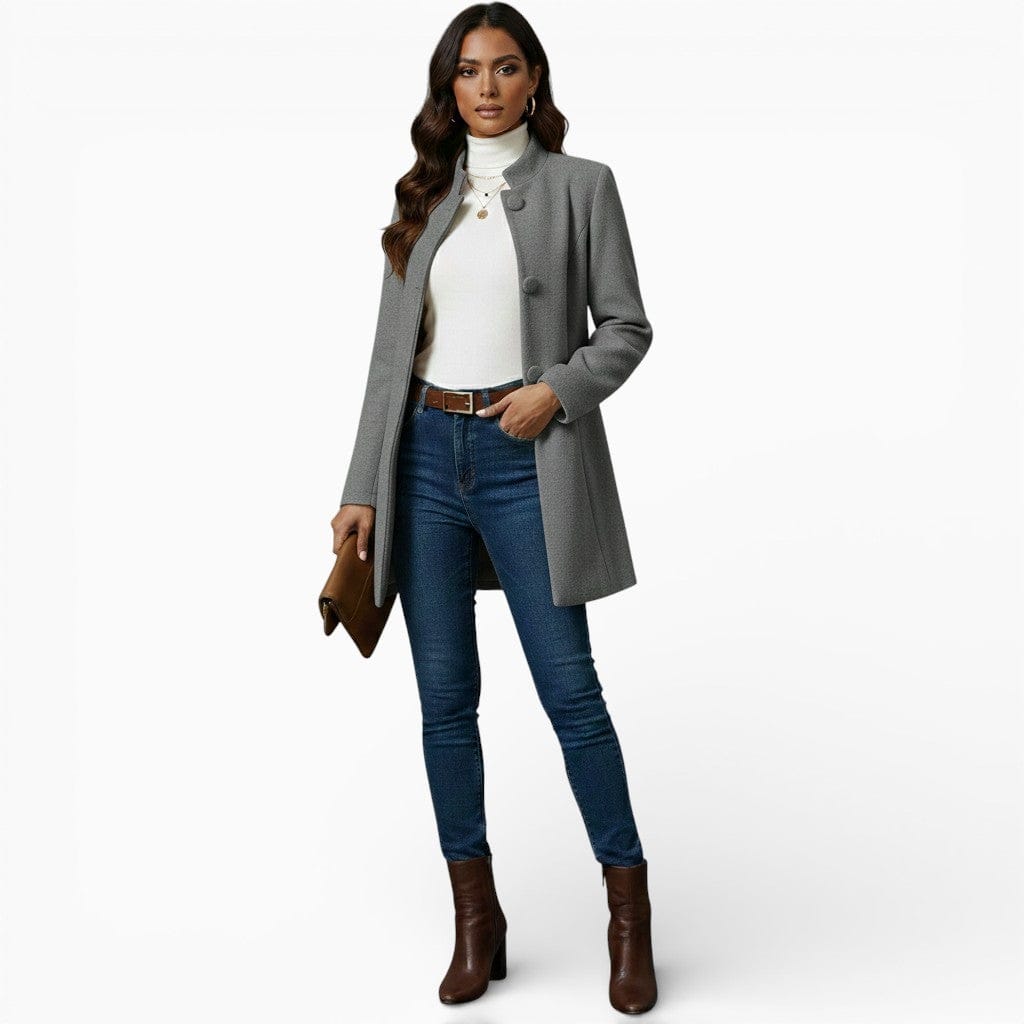 Hemsbury Coats Gray / XS VANESSA Stand Collar Long Coat