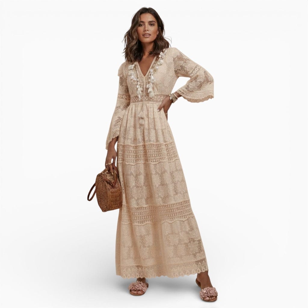 Hemsbury Dresses Beige / S LILY V-Neck Lace Maxi Dress