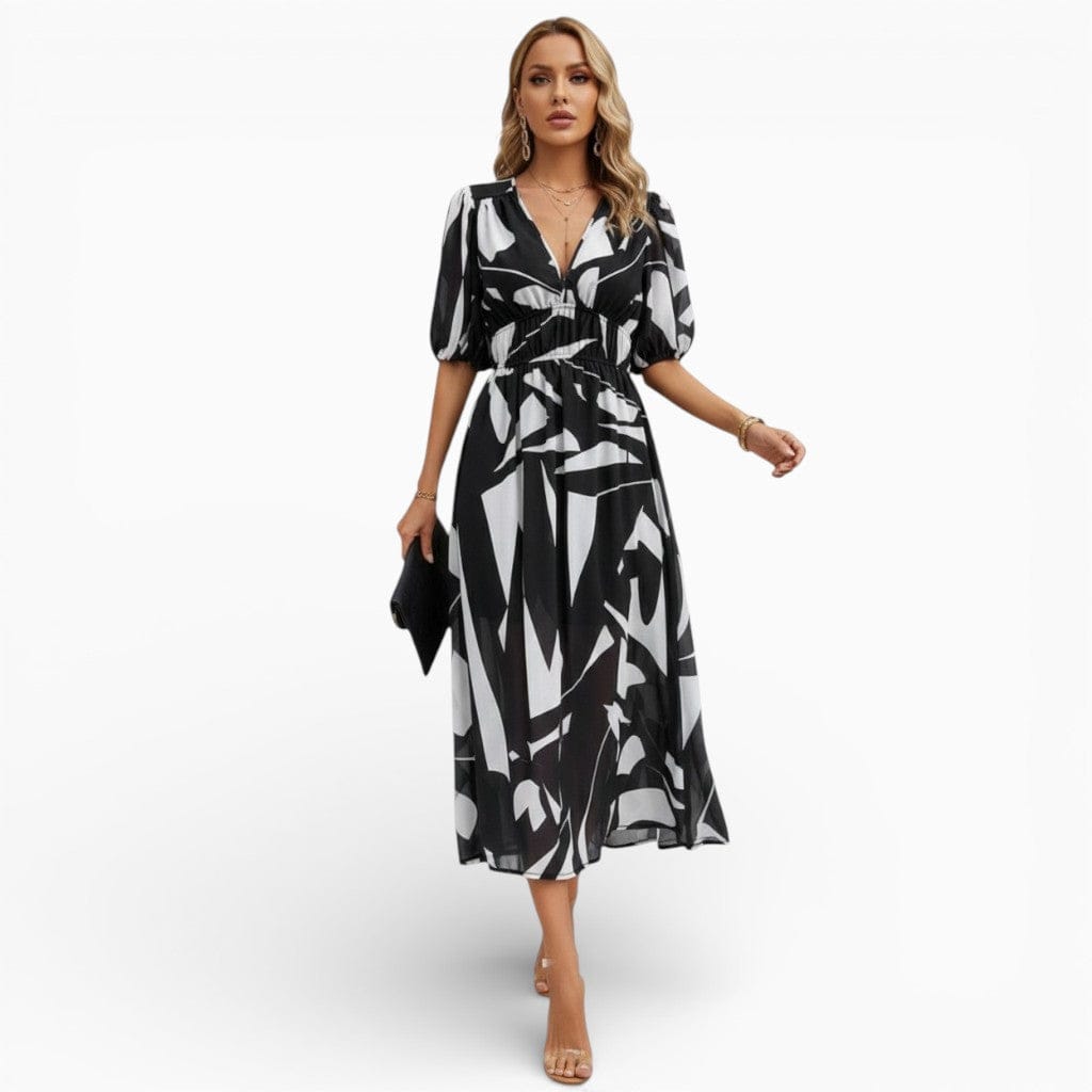 Hemsbury Dresses Black / S ANNE Printed Lantern Sleeve Dress