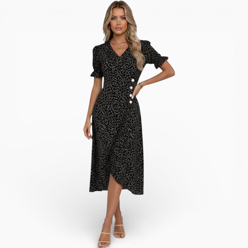 Hemsbury Dresses Black / S NINA V-Neck Print Midi Dress