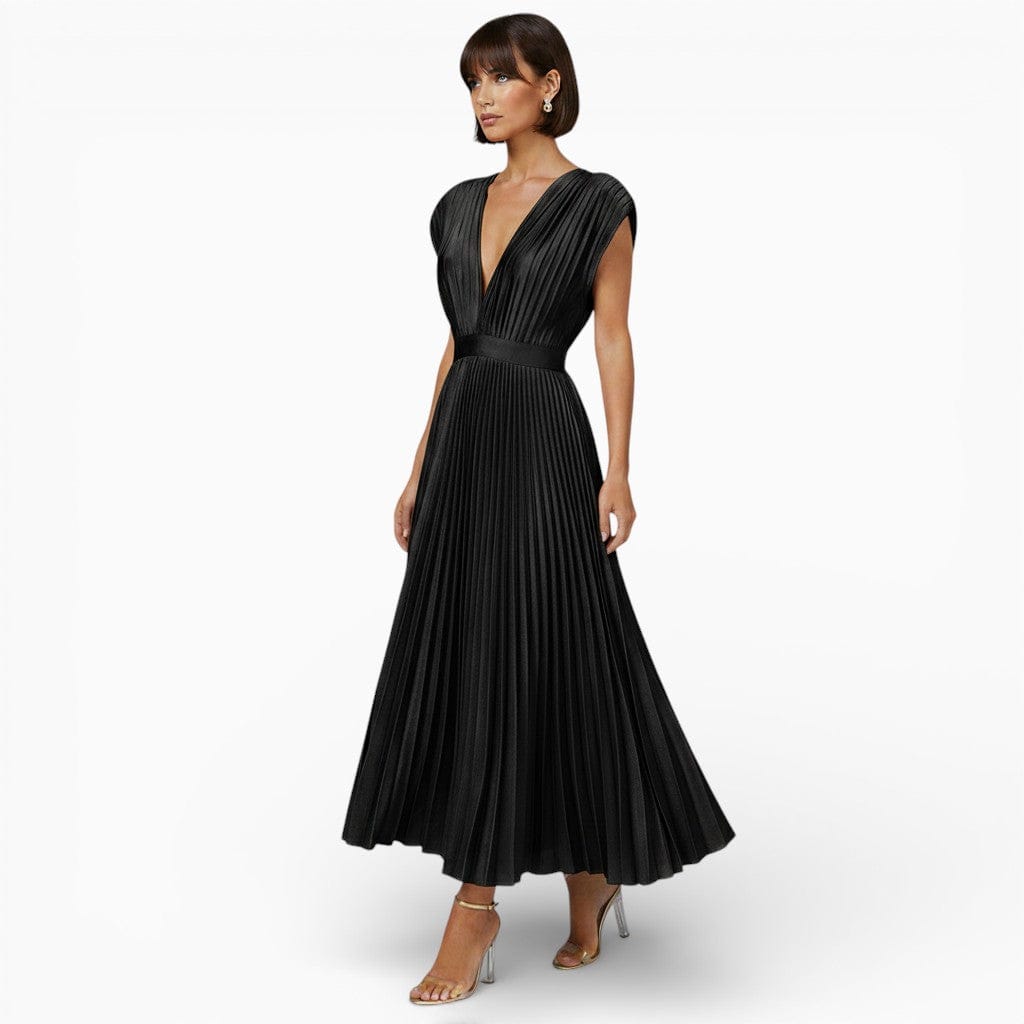 Hemsbury Dresses Black / S OLIVIA Pleated Satin Maxi Dress