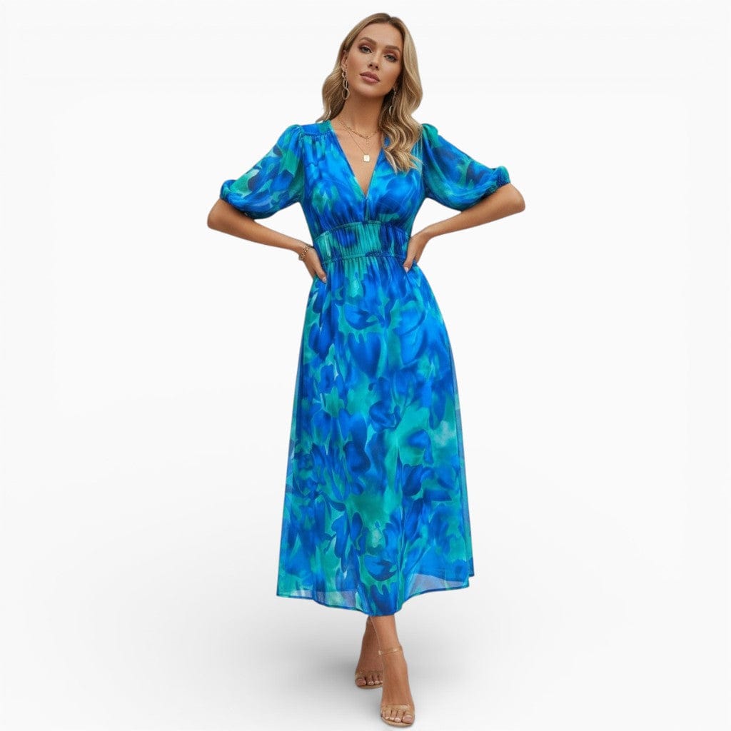Hemsbury Dresses Blue / S ANNE Printed Lantern Sleeve Dress