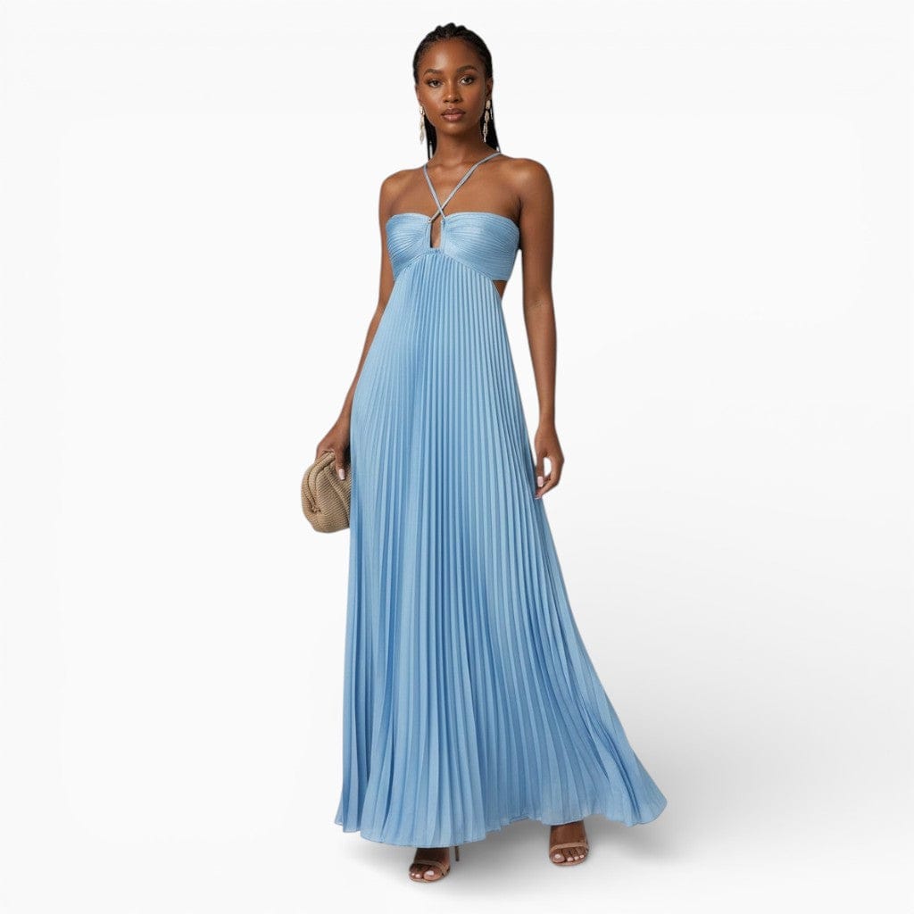 Hemsbury Dresses Blue / S HELENE Pleated Halter Maxi