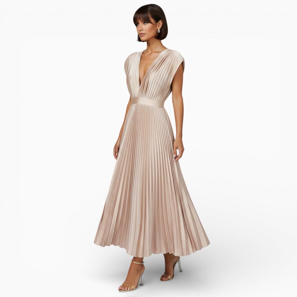 Hemsbury Dresses Champagne / S OLIVIA Pleated Satin Maxi Dress