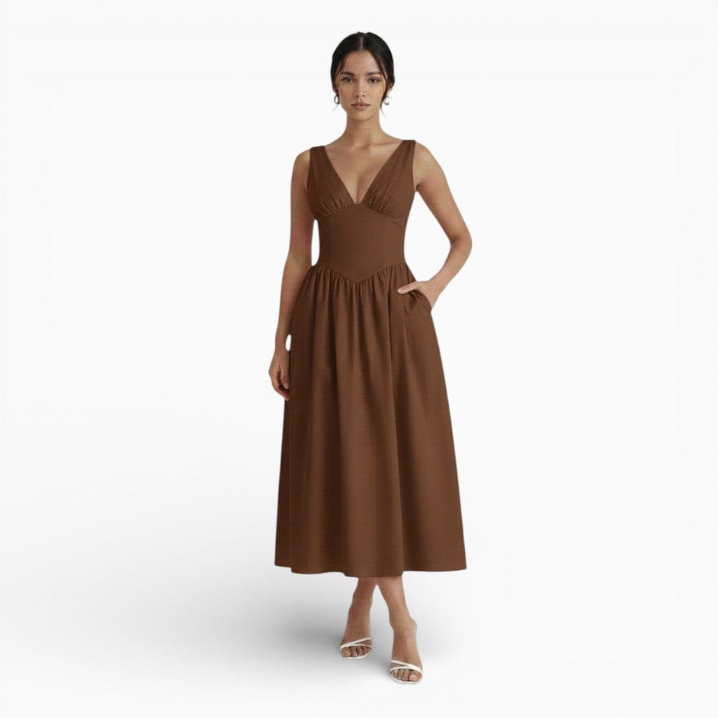 Hemsbury Dresses Coffee / S CLARA Floral Maxi Dress