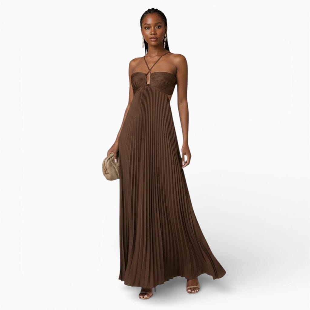 Hemsbury Dresses Coffee / S HELENE Pleated Halter Maxi