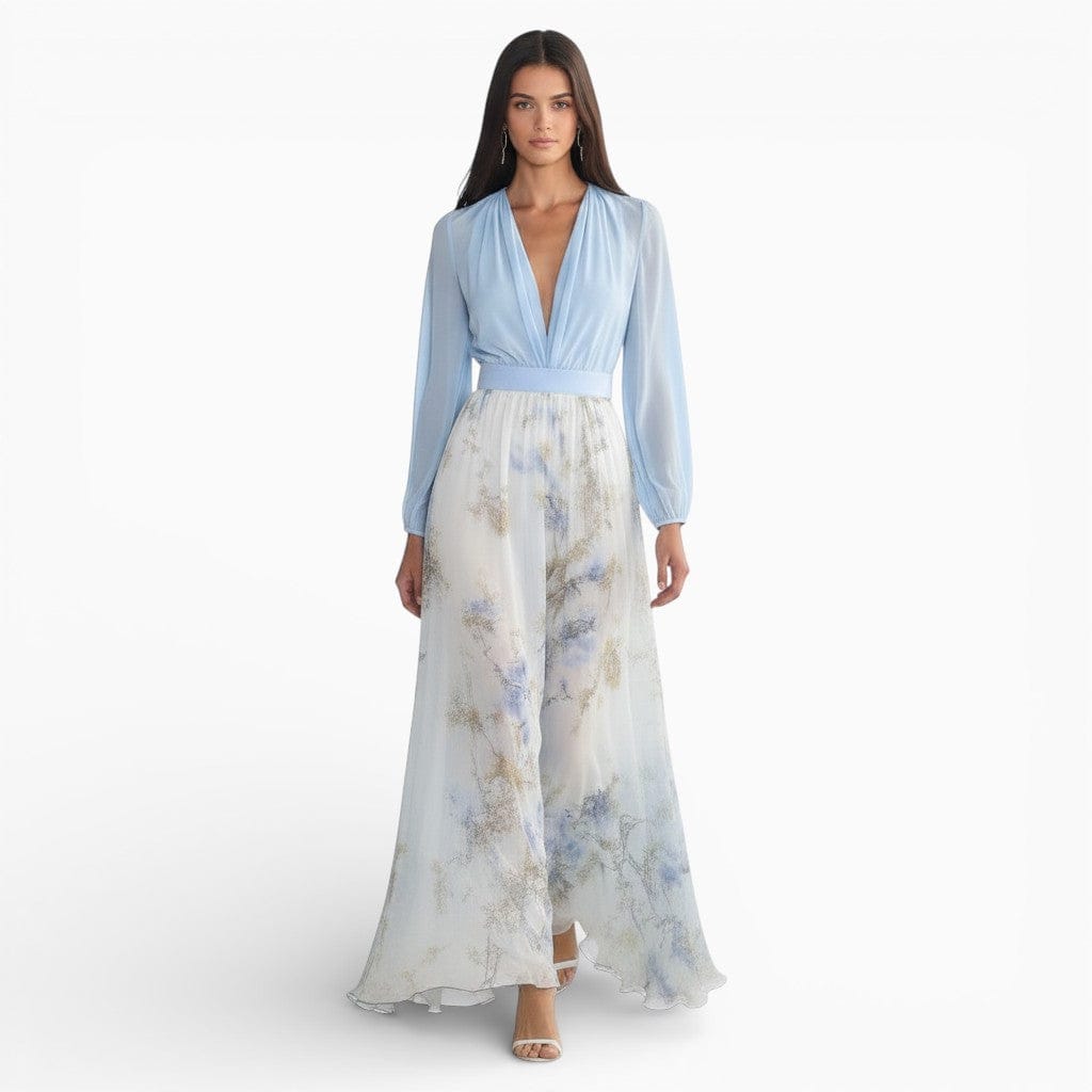 Hemsbury Dresses Light Blue / S ELISABETH Floral High Waist Long Dress