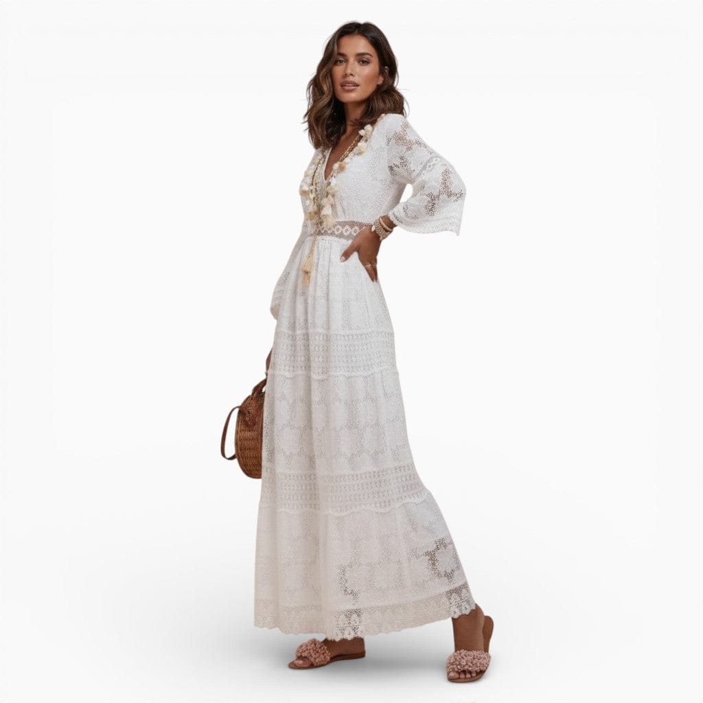 Hemsbury Dresses LILY V-Neck Lace Maxi Dress