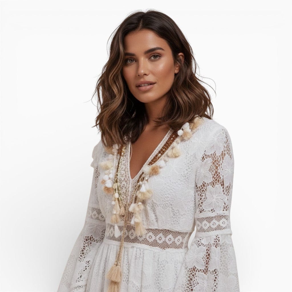 Hemsbury Dresses LILY V-Neck Lace Maxi Dress