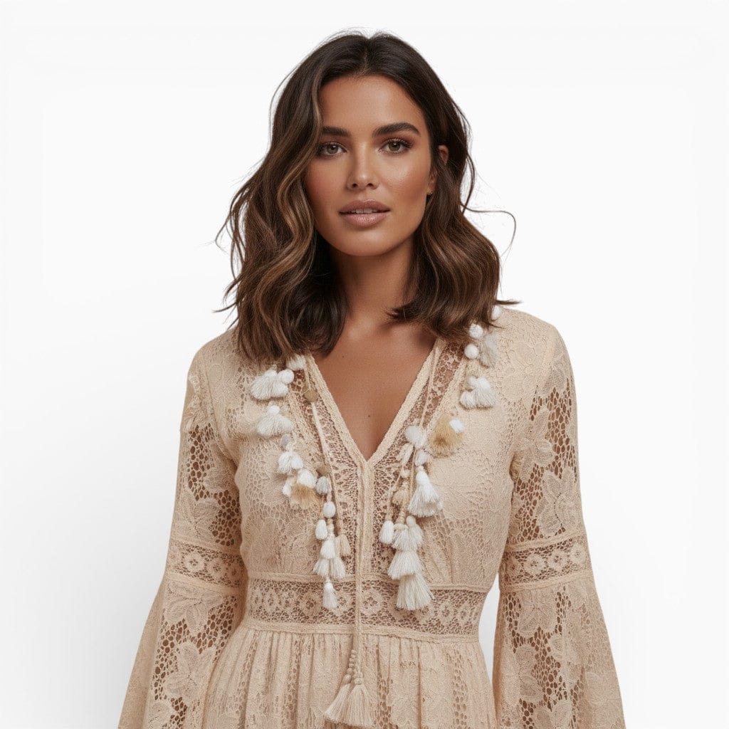 Hemsbury Dresses LILY V-Neck Lace Maxi Dress