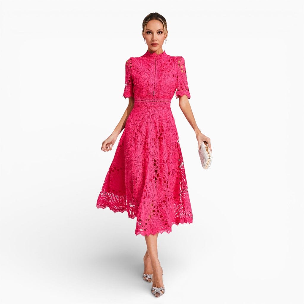 Hemsbury Dresses Pink / S ADELE Ice Silk Lace Midi Dress