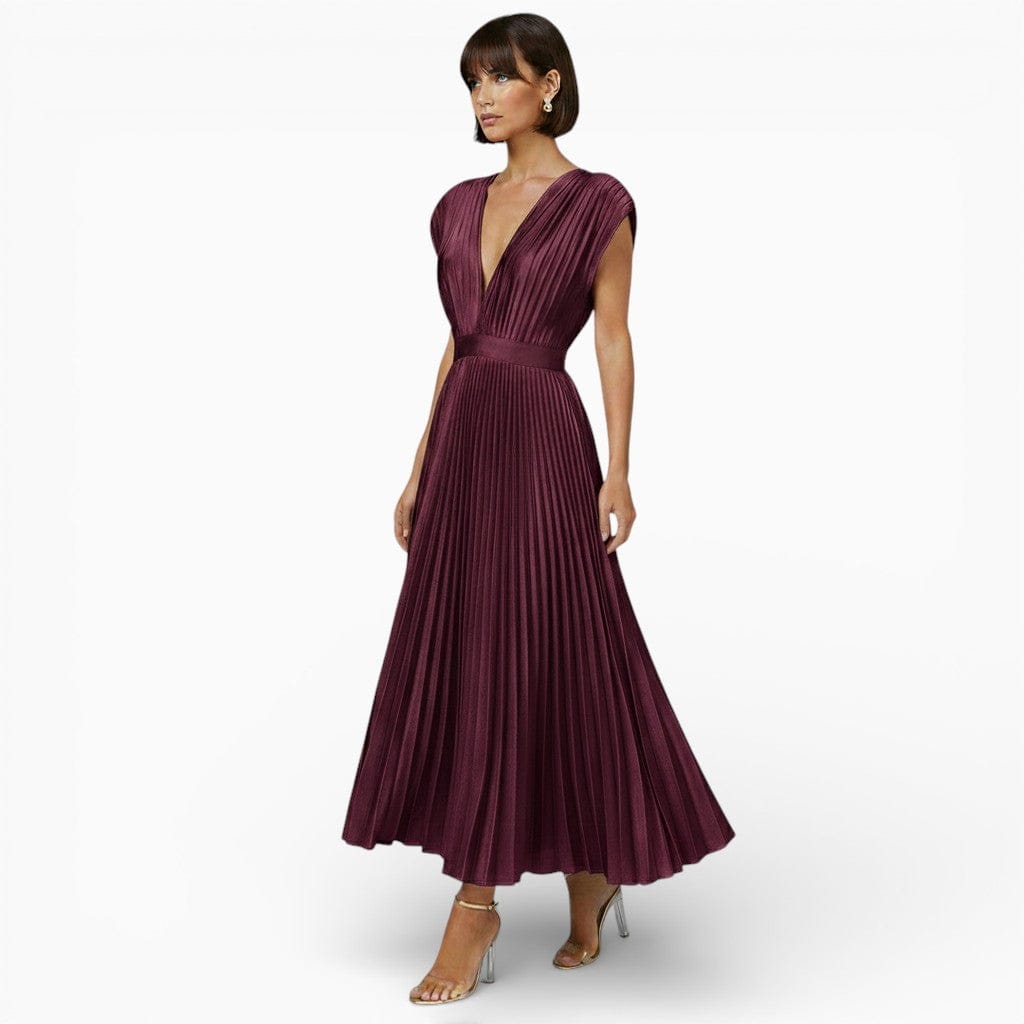 Hemsbury Dresses Plum / S OLIVIA Pleated Satin Maxi Dress