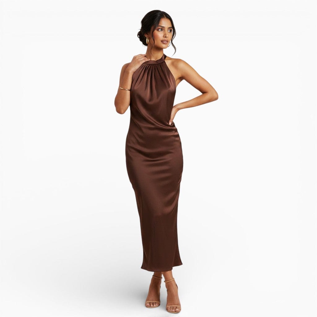 Hemsbury Dresses POLLY Backless Brown Midi Dress