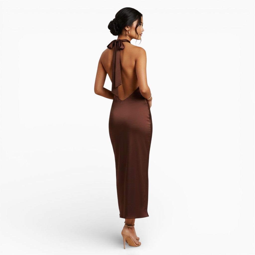 Hemsbury Dresses POLLY Backless Brown Midi Dress