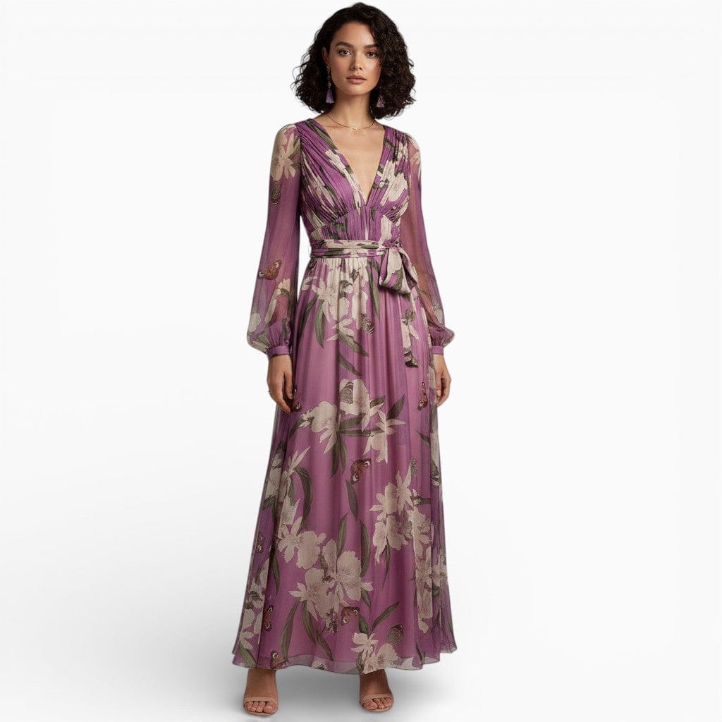 Hemsbury Dresses Purple / S IRENE V-Neck Chiffon Maxi Dress