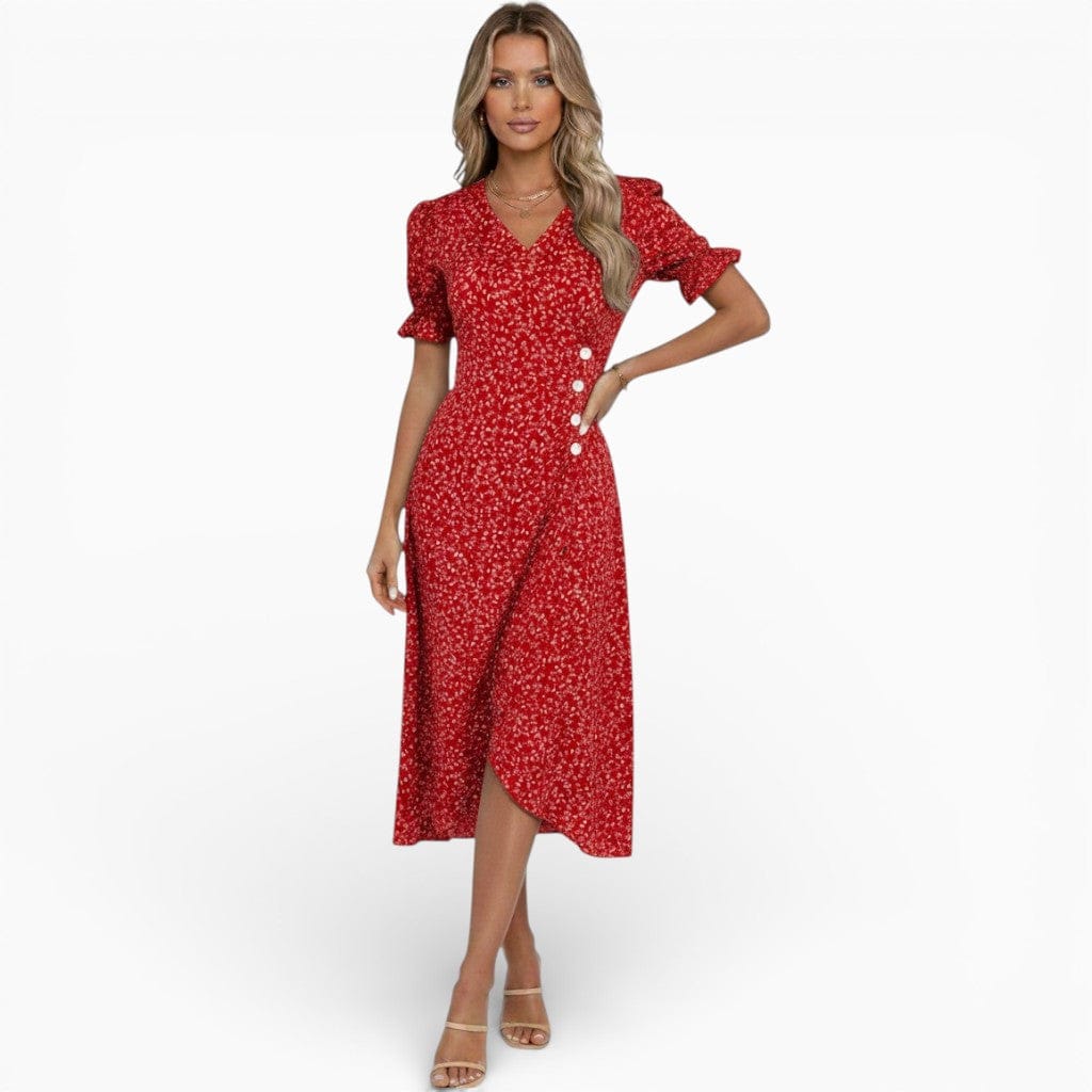 Hemsbury Dresses Red / S NINA V-Neck Print Midi Dress