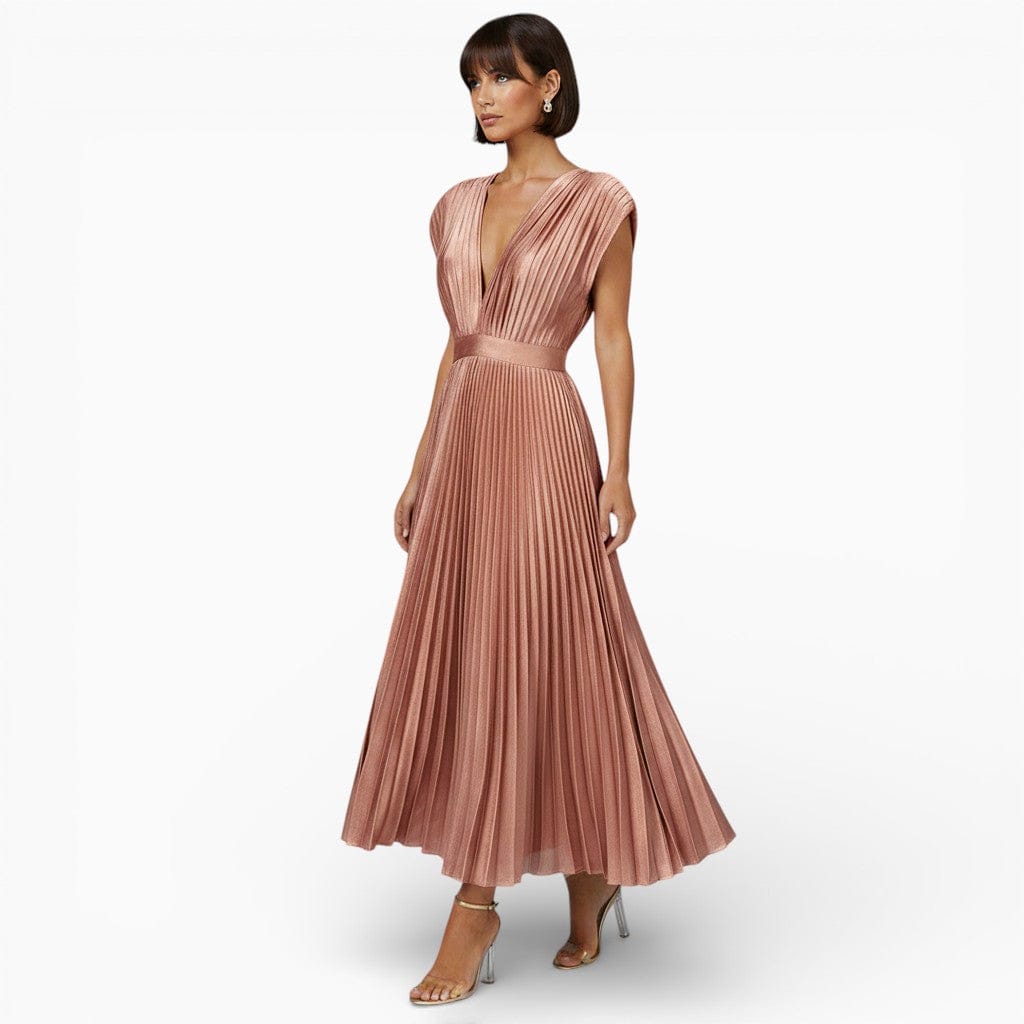 Hemsbury Dresses Rose Gold / S OLIVIA Pleated Satin Maxi Dress