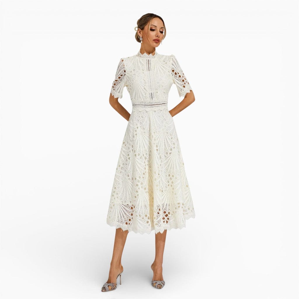 Hemsbury Dresses White / S ADELE Ice Silk Lace Midi Dress