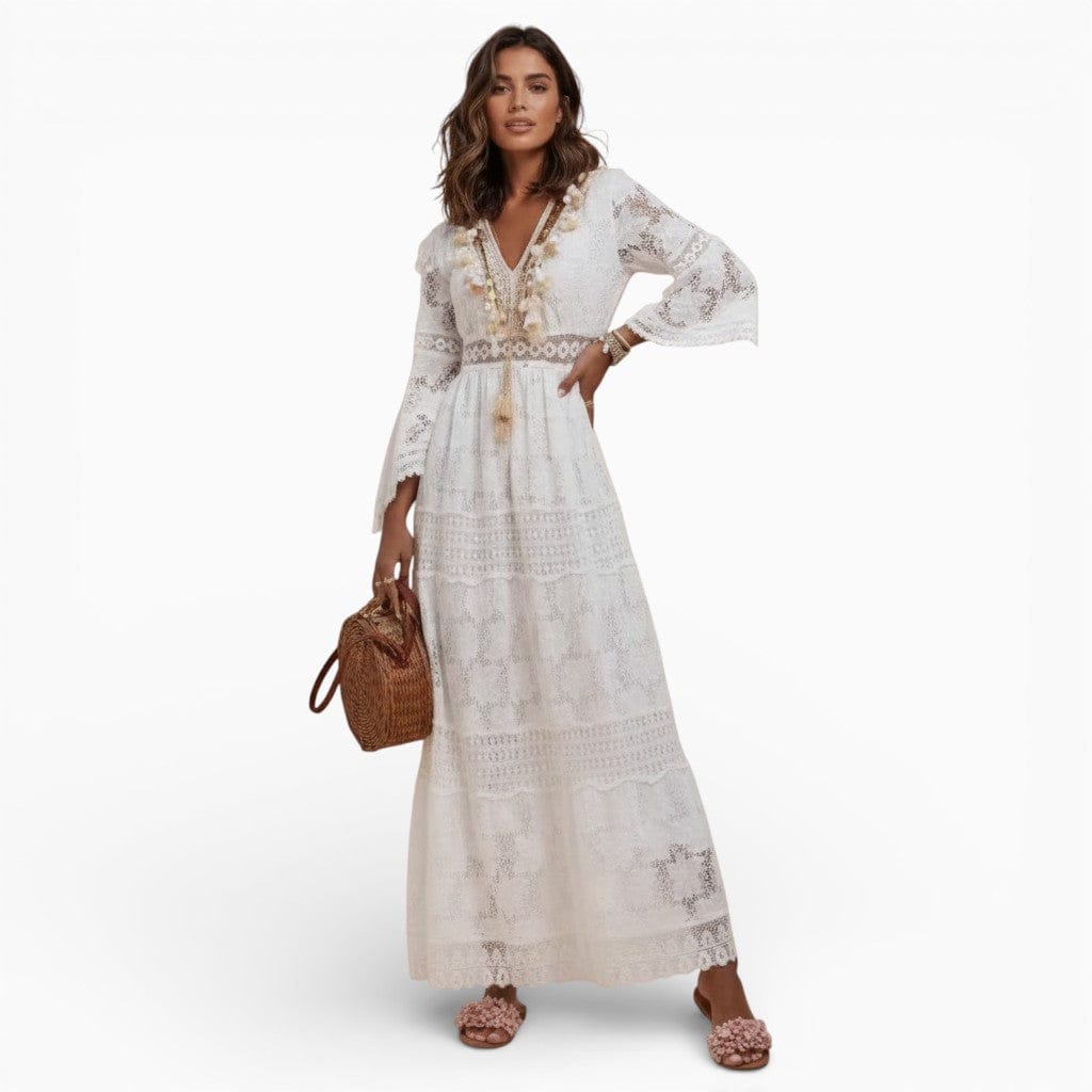 Hemsbury Dresses White / S LILY V-Neck Lace Maxi Dress