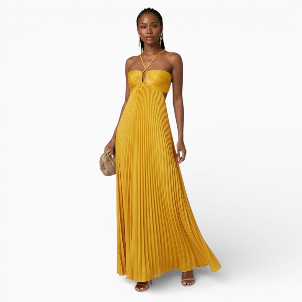 Hemsbury Dresses Yellow / S HELENE Pleated Halter Maxi