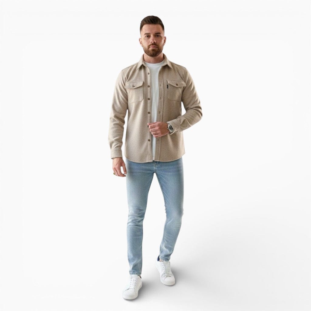 Hemsbury Tops & Shirts Light Beige / S LEO Slim Fit Brushed Cotton Shirt