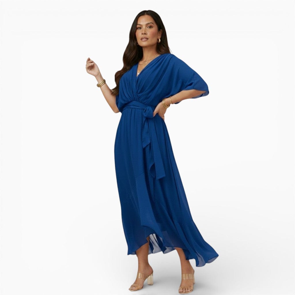 Mova London Dresses Blue / S MARIE Pleated Chiffon Maxi Dress
