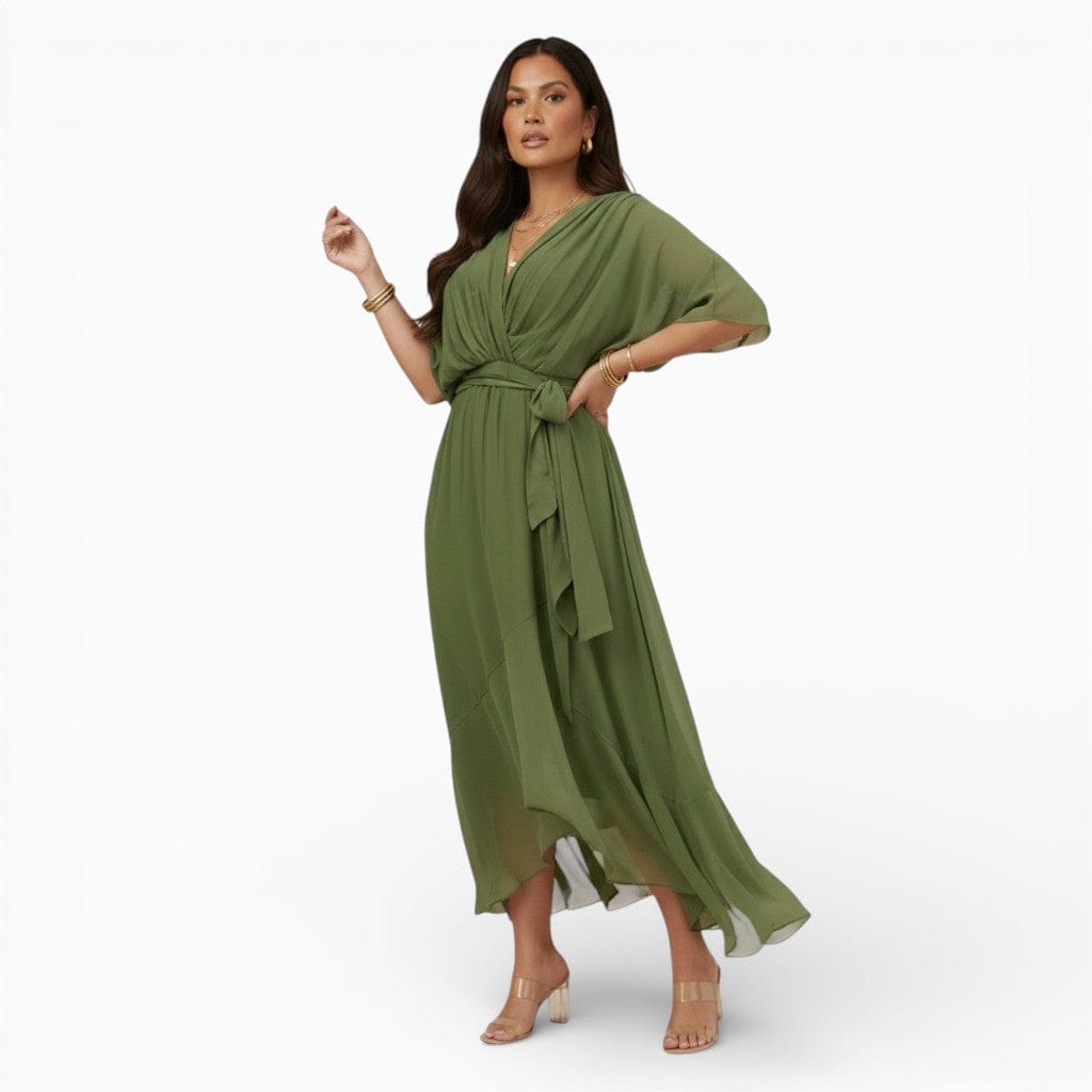 Mova London Dresses Green / S MARIE Pleated Chiffon Maxi Dress