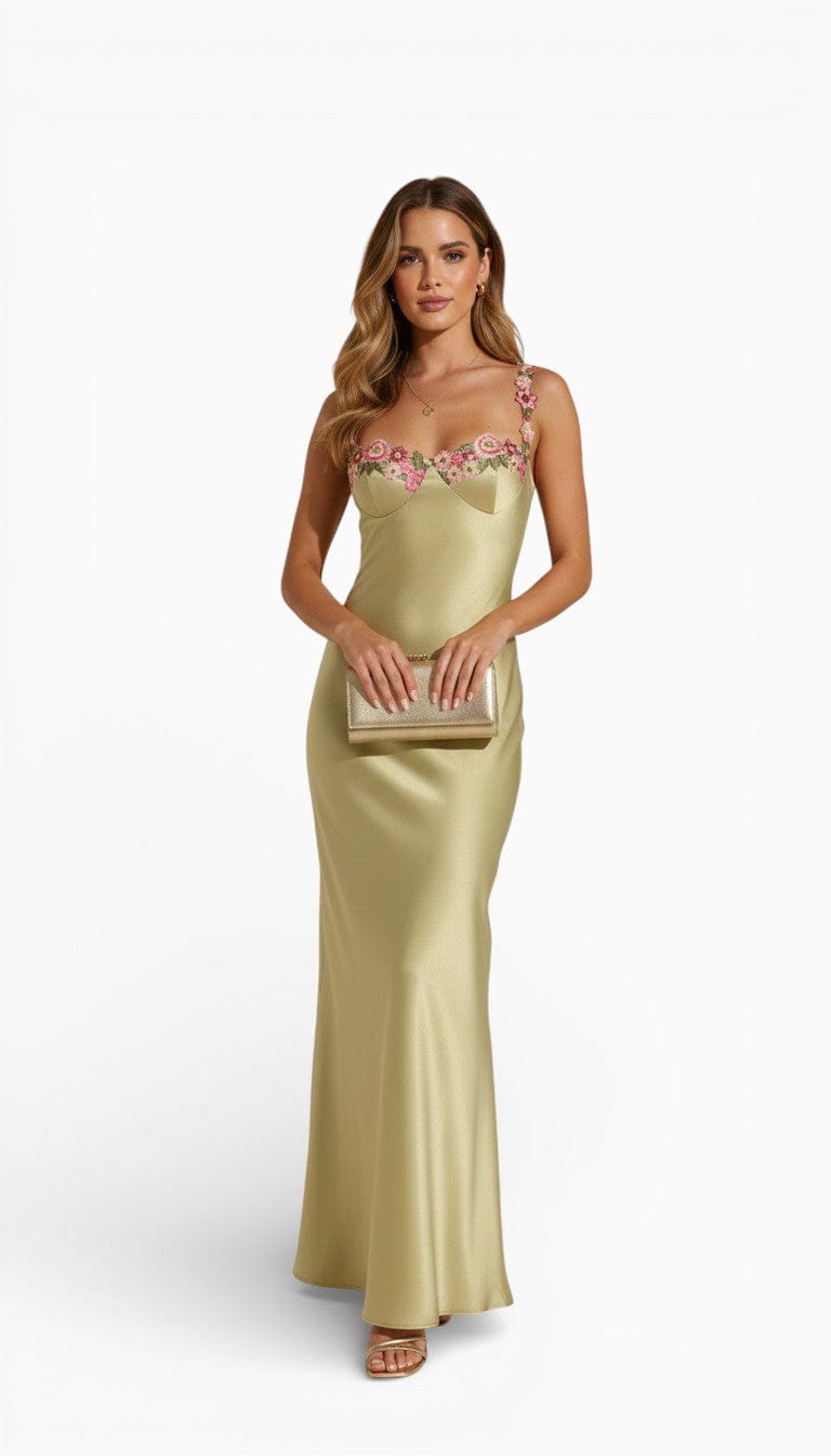 Mova London Dresses Lime / S LESLIE Floral High Waist Maxi Dress