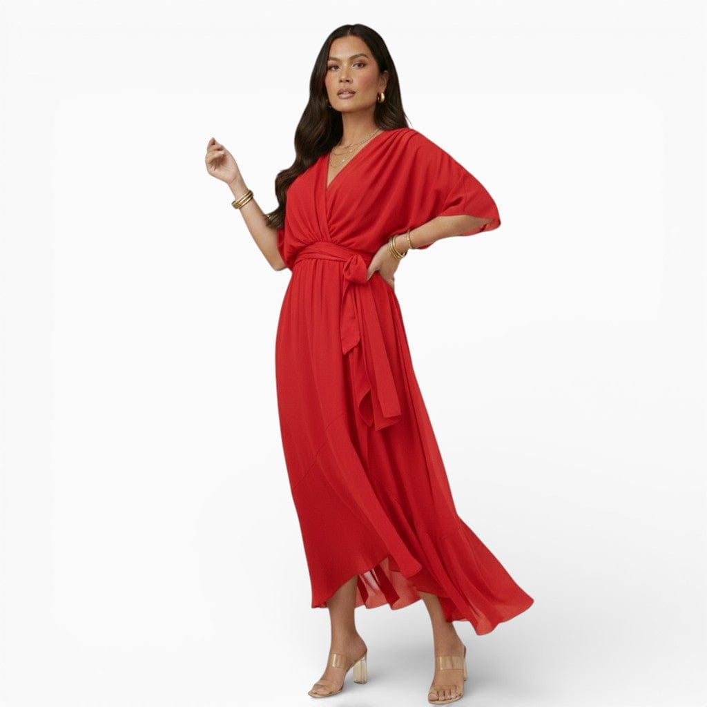 Mova London Dresses Red / S MARIE Pleated Chiffon Maxi Dress